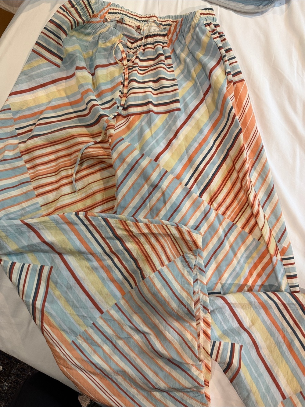 Zara Wide Leg Striped Pants in Light Blue, Orange, Yellow, Rust
